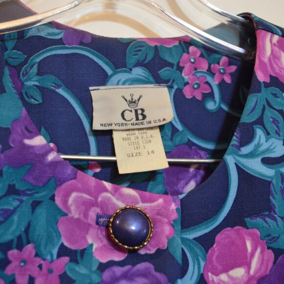 Retro NEW YORK - Made in U.S.A. Floral Prints Padded Shoulders Buttons Jacket 14 - Picture 2 of 8